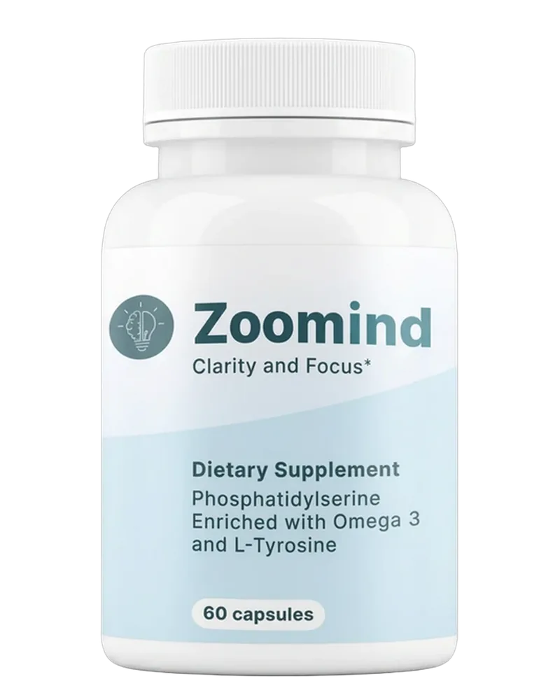 Zoomind natural focus supplement bottle, 60 capsules